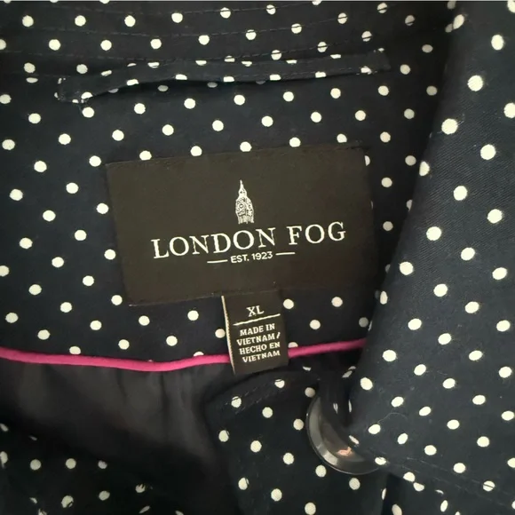 London Fog Navy Polka Dot Cotton and Spandex Trench Like / Rain Coat 🧥 - Picture 2 of 11